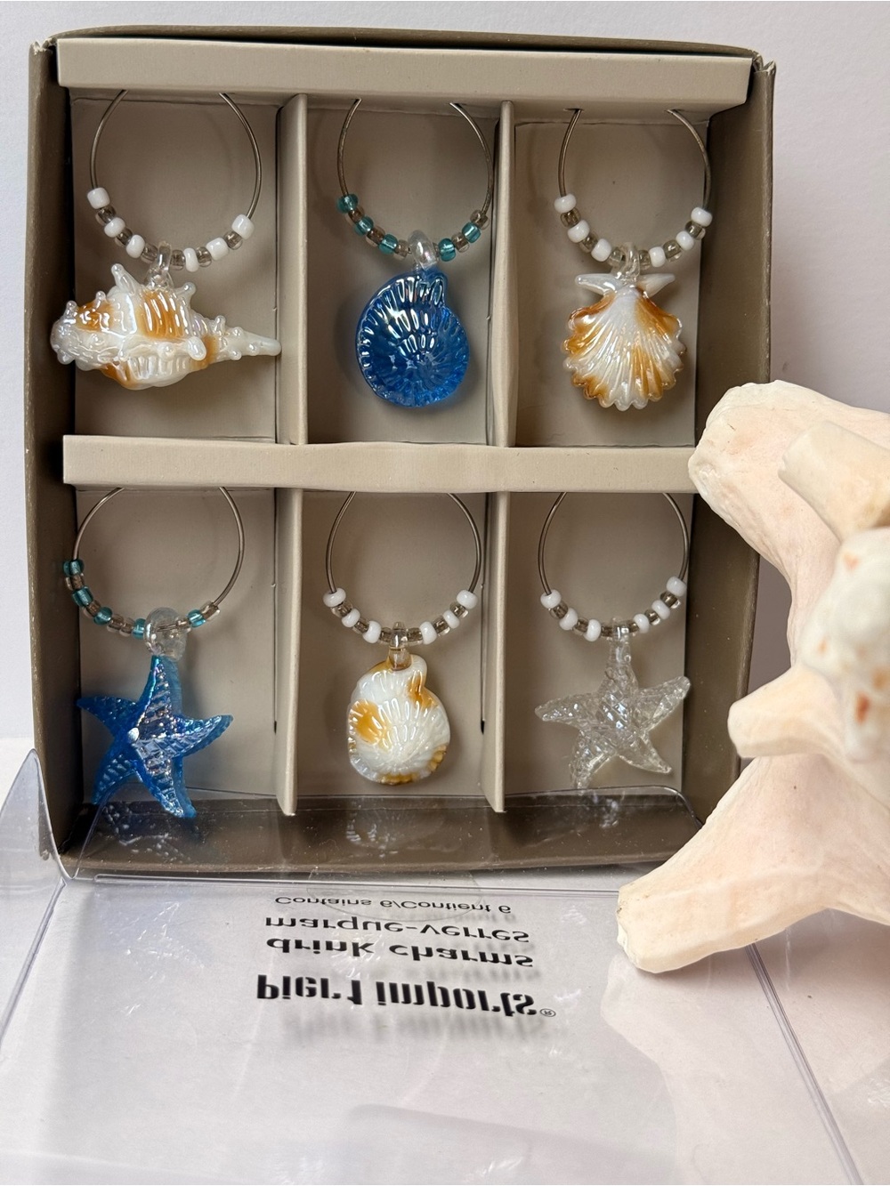 Wine charms Pier 1 imports Box, 6 ocean drink charms | shell charm, starfish